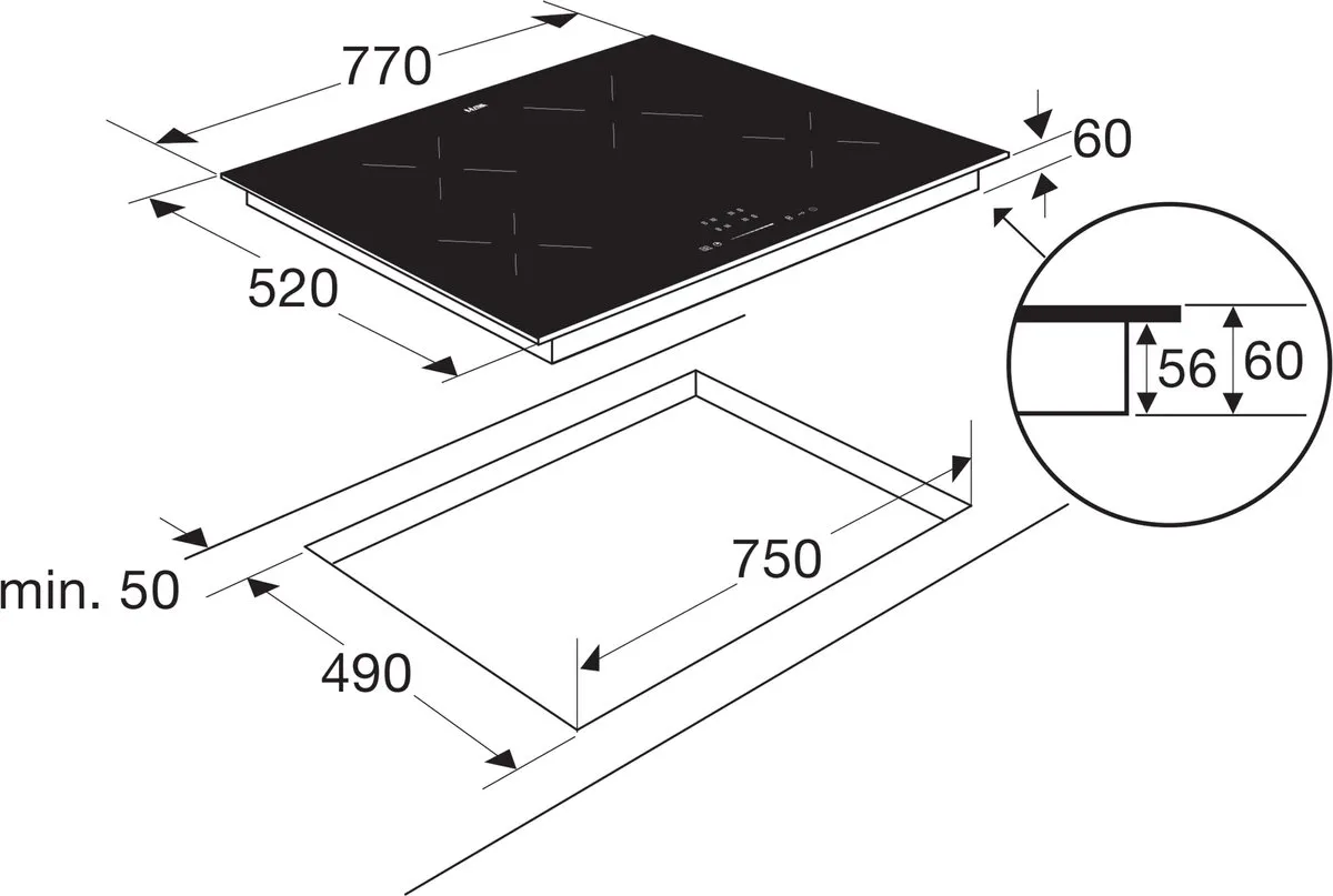 Etna KI377ZT Inductiekookplaat 77cm - 4 Zones - Zwart