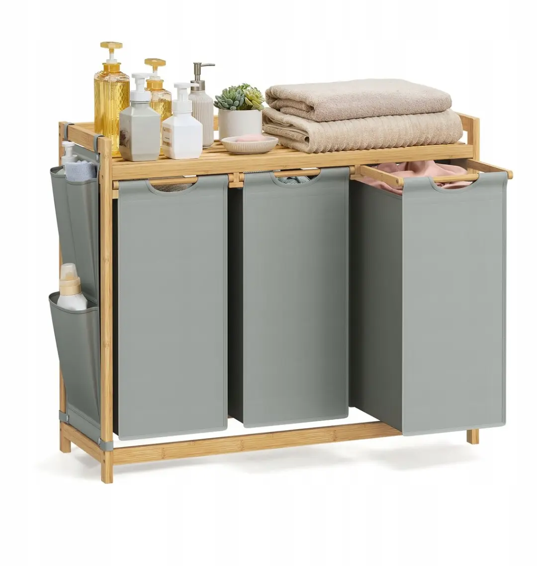 Songmics Bamboe Wasmand Grijs - 3 Vakken 150L - afbeelding 6 van 6