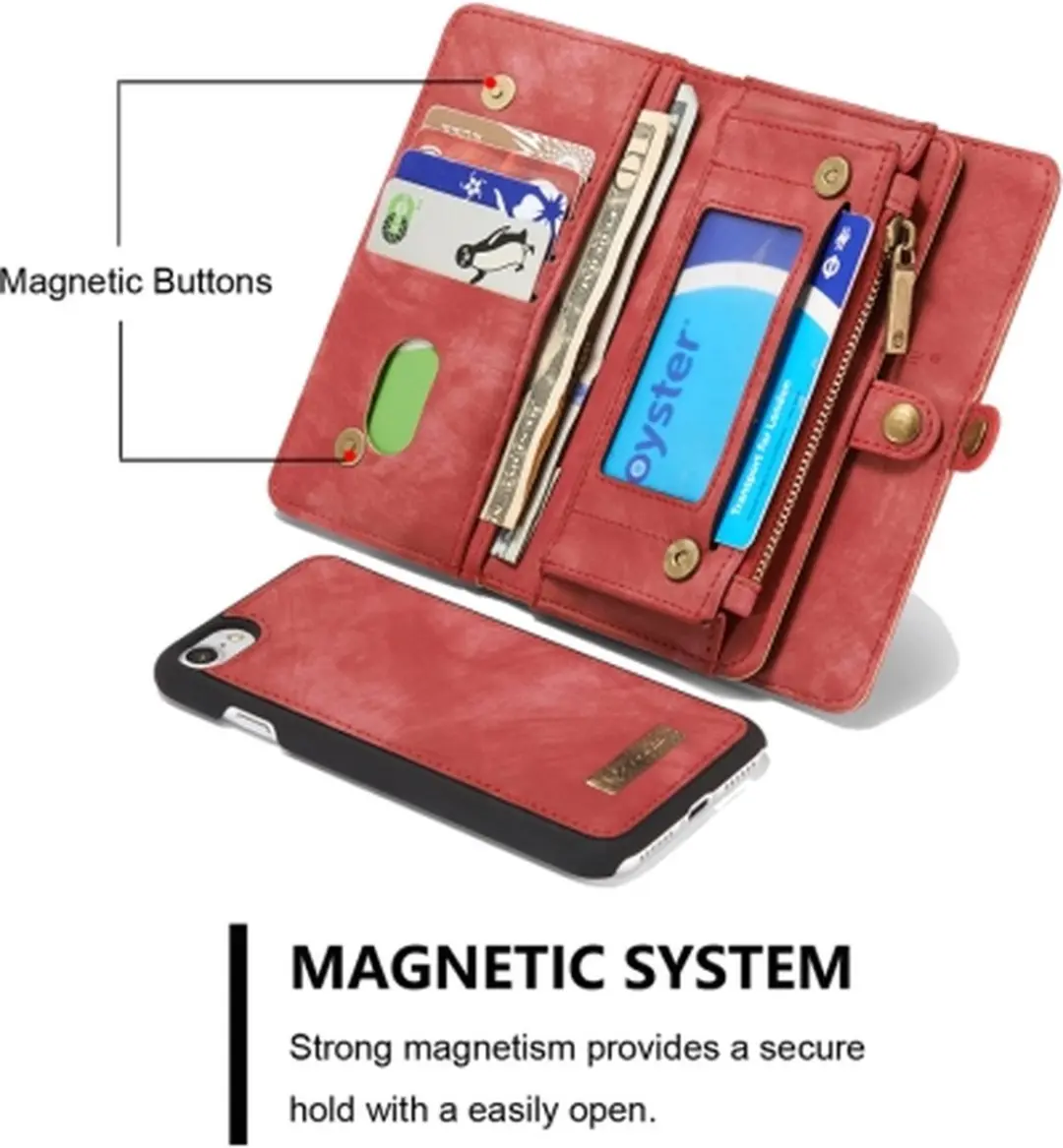 Caseme 008 Telefoonhoesje iPhone 8 - 2in1 Bookcase Portemonnee Rood - afbeelding 6 van 6