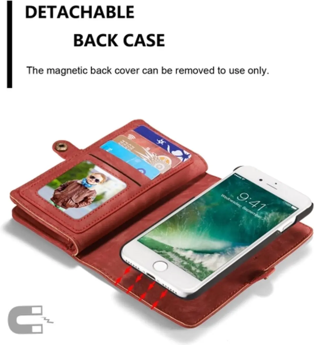 Caseme 008 Telefoonhoesje iPhone 8 - 2in1 Bookcase Portemonnee Rood