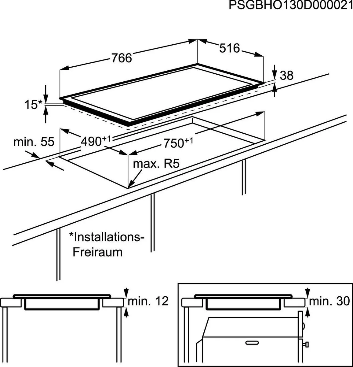 AEG HK854870XB Hob2Hood Keramische Kookplaat 4 Zones - Zwart