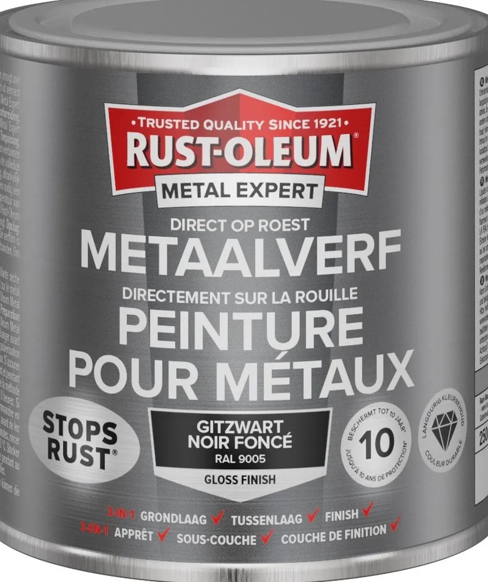 Rust-Oleum Metal Expert Direct Op Roest Metaal Verf 750ml - RAL 9005 Zwart