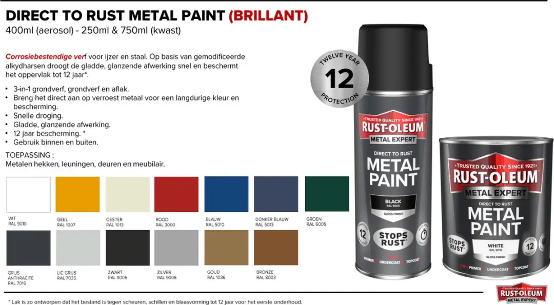 Rust-Oleum Metal Expert Direct Op Roest Metaal Verf 750ml - RAL 9005 Zwart