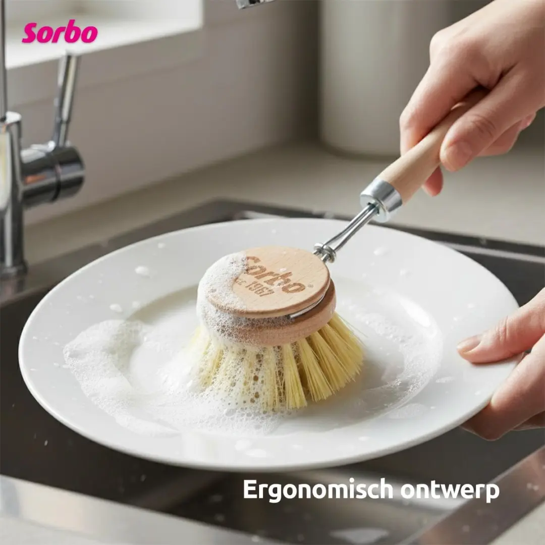 Sorbo Houten Afwasborstel Rond Regular - Beige
