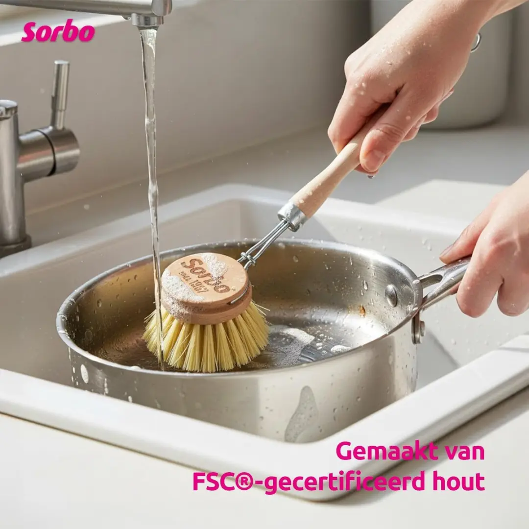 Sorbo Houten Afwasborstel Rond Regular - Beige