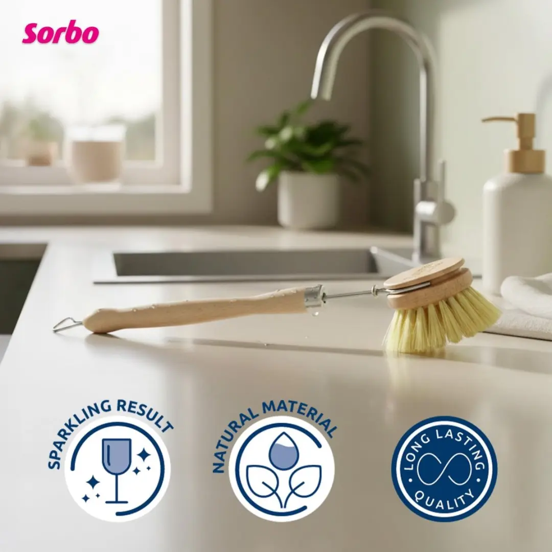Sorbo Houten Afwasborstel Rond Regular - Beige