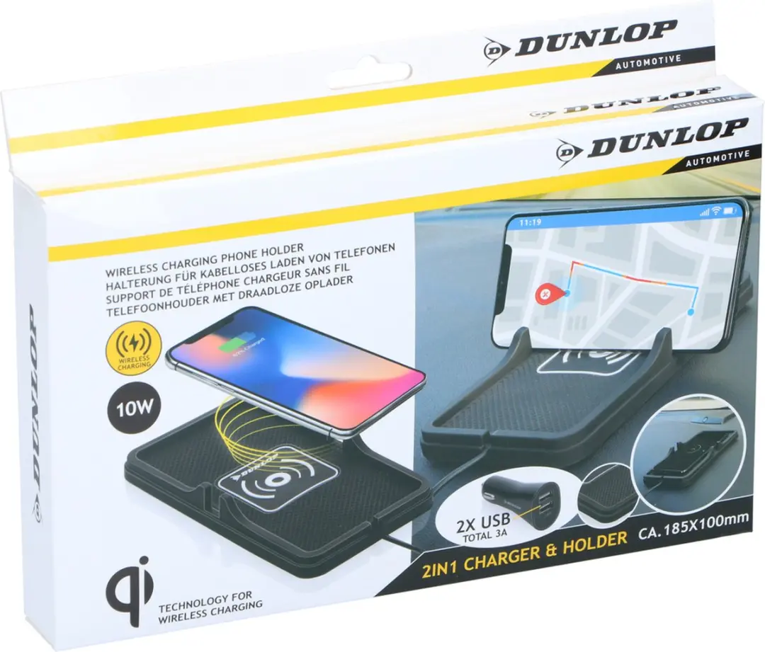 Dunlop Telefoonhouder Auto Qi Oplader 10W - Zwart
