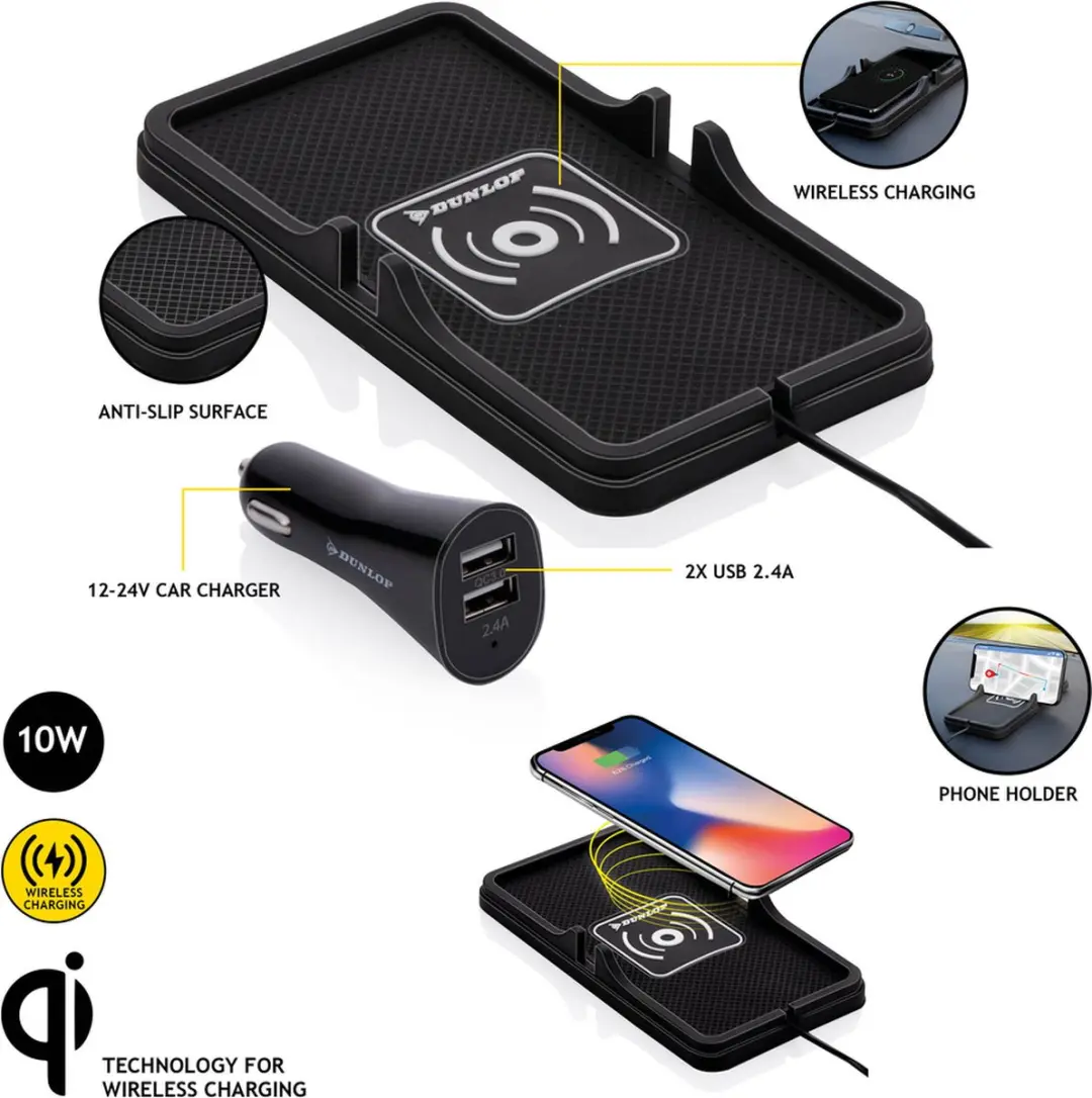 Dunlop Telefoonhouder Auto Qi Oplader 10W - Zwart