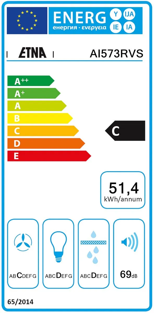 Etna AI573RVS Inbouw Afzuigkap 73cm Grijs - 425m³/h
