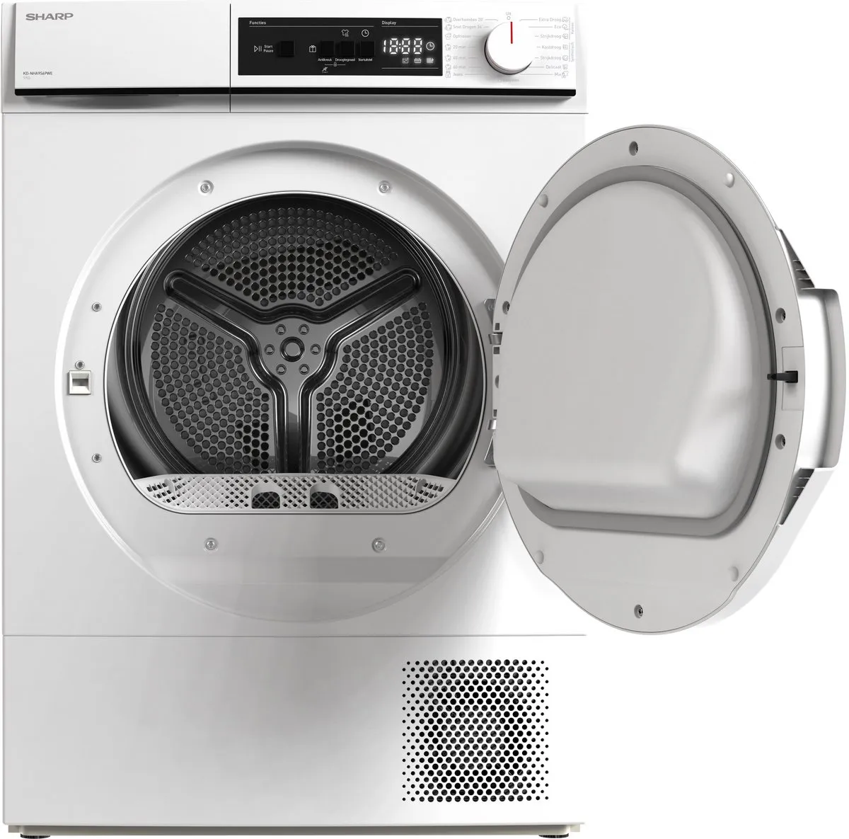 Sharp KDNHA8S6PWEBX- warmtepomp droger – 8 kg – energie label E – 15 programma’s – LED binnenverlichting – wit