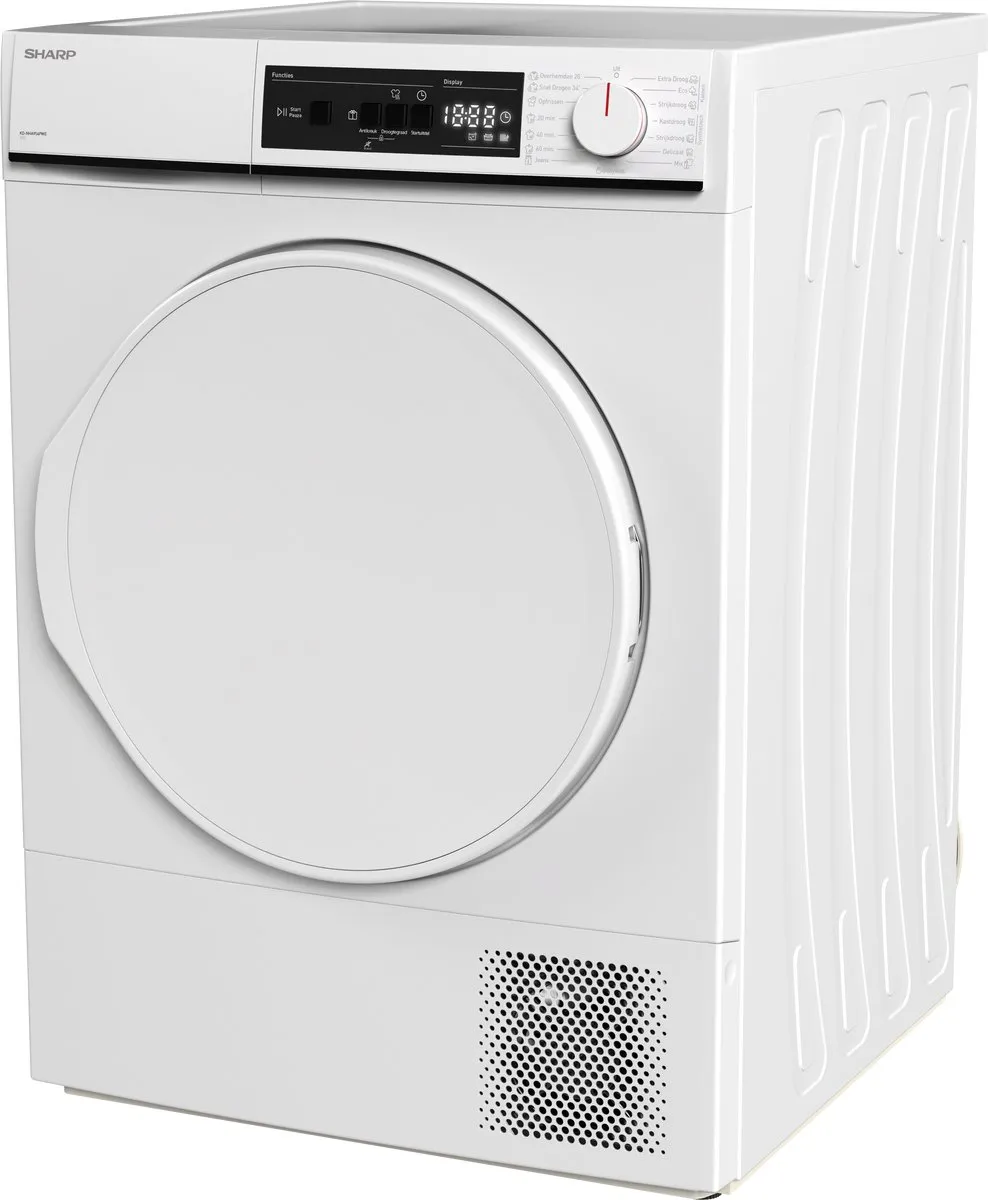 Sharp KDNHA8S6PWEBX- warmtepomp droger – 8 kg – energie label E – 15 programma’s – LED binnenverlichting – wit