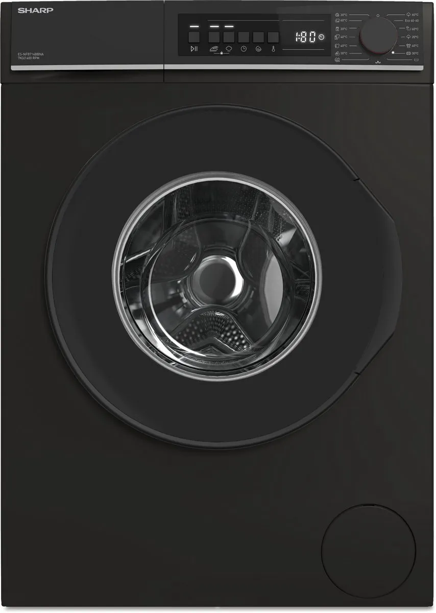 Sharp ESNFB714BBNA wasmachine 7kg-1400 toeren- mat zwart steamwash