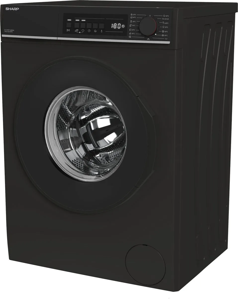 Sharp ESNFB714BBNA wasmachine 7kg-1400 toeren- mat zwart steamwash
