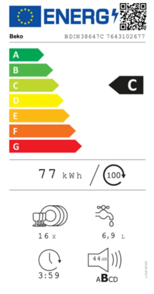 Beko bPRO 500 BDIN38647C vaatwasser Volledig ingebouwd 16 couverts C