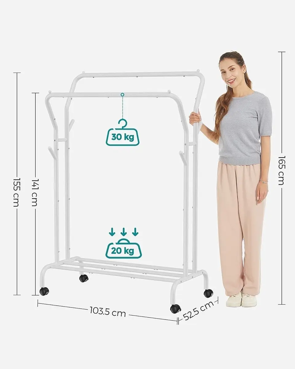 Songmics Mobiel Kledingrek 155cm - Wit