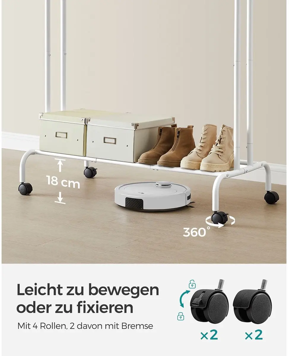 Songmics Mobiel Kledingrek 155cm - Wit - afbeelding 6 van 6