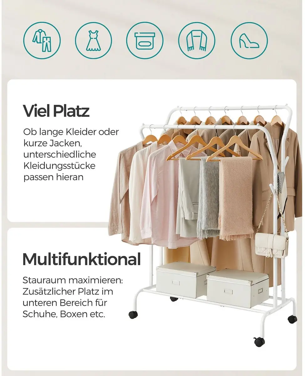 Songmics Mobiel Kledingrek 155cm - Wit