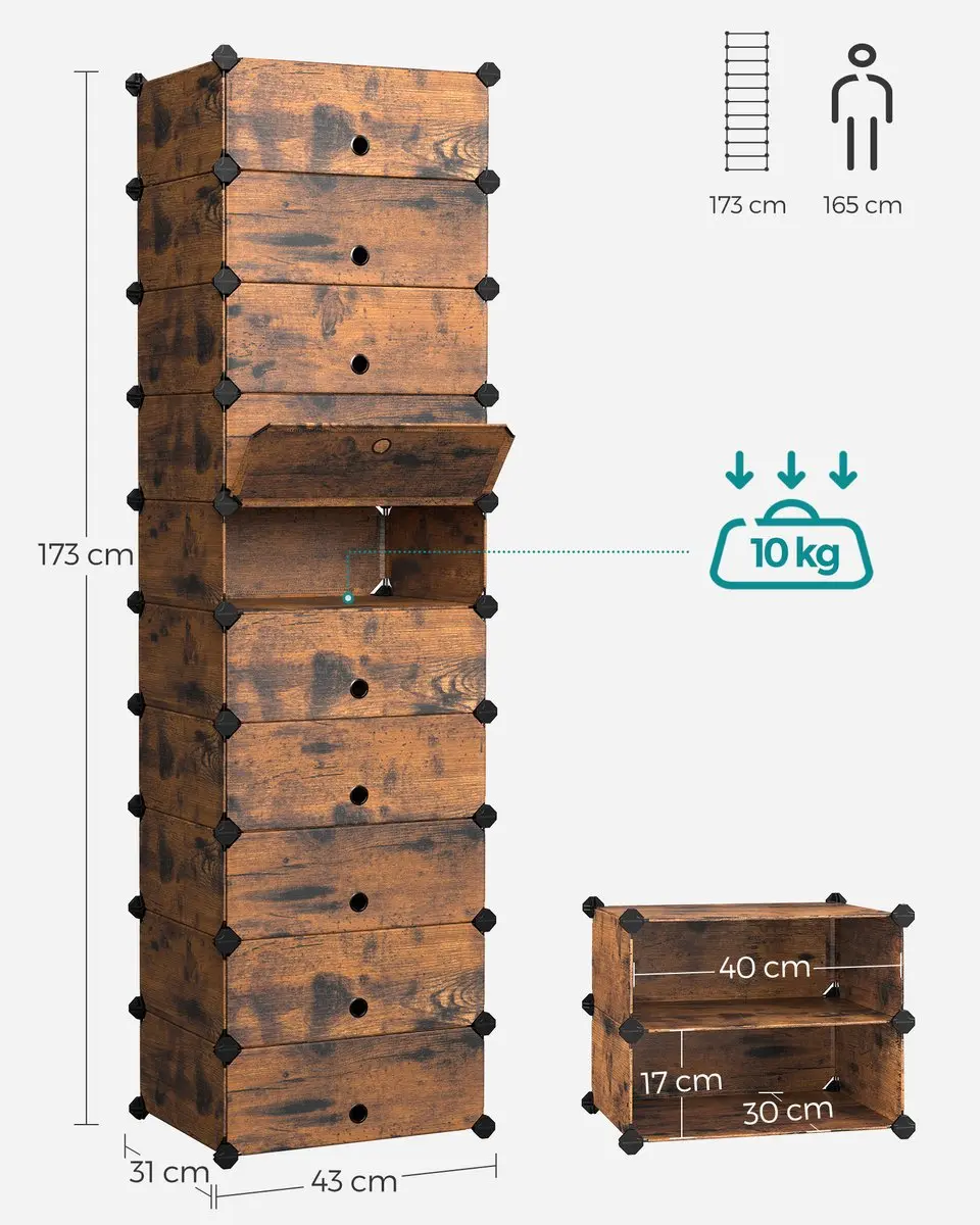 Songmics Schoenenrek 10 Lagen - Modulair PP - Bruin