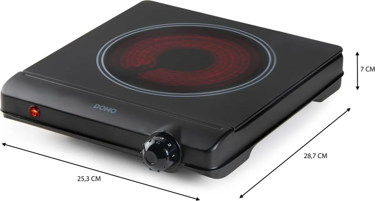 Domo DO30111KP Keramische Kookplaat 1250W - 1 Pit Ø18cm - Zwart