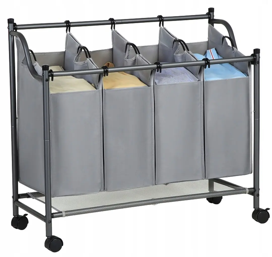 Songmics Wasmand Organizer 4-Vaks 138L - Grijs op wielen