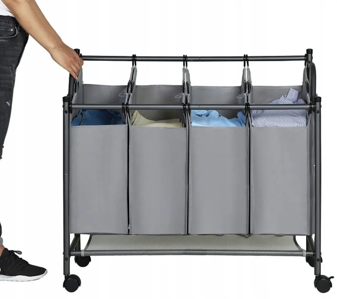 Songmics Wasmand Organizer 4-Vaks 138L - Grijs op wielen