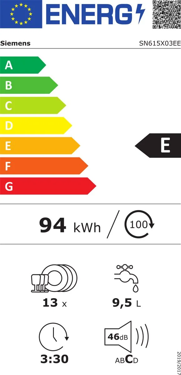 Siemens SN615X03EE iQ100 Inbouw Vaatwasser 13 Couverts