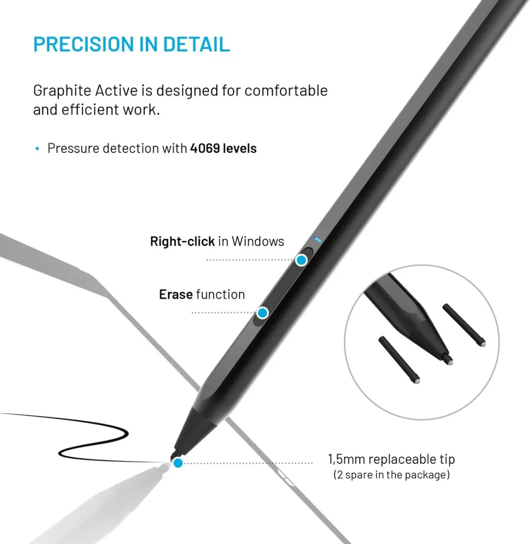 Fixed Graphite Actieve Stylus FIXGRA-SU-GR - 4096 Drukniveaus - Grijs