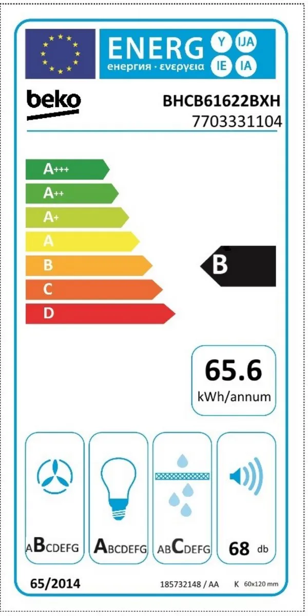 Beko BHCB61622BXH Afzuigkap - 613 m³/u Roestvrijstaal