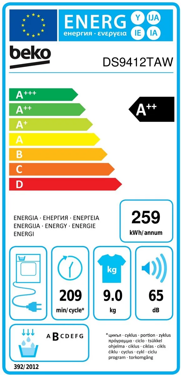 Beko DS9412TAW Warmtepompdroger 9 kg - Wit