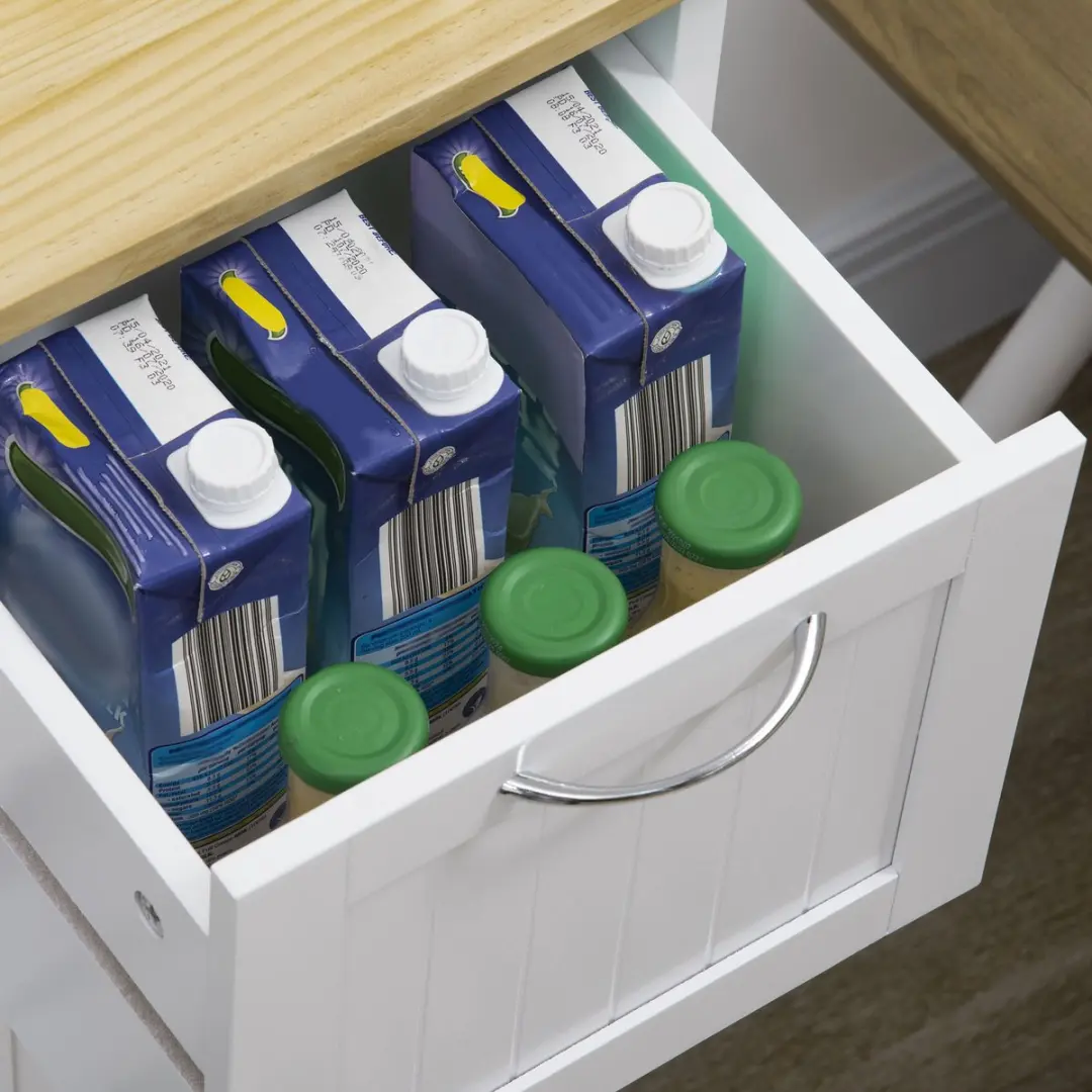 Homcom Keukenwagen 801-221 - 3 Ladeschubben - Natuur/Wit