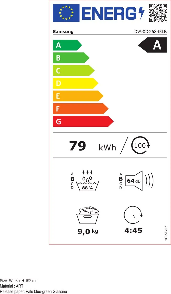 Samsung AI Dry DV90DG6845LBU3 Wasdroger 9kg - Zwart
