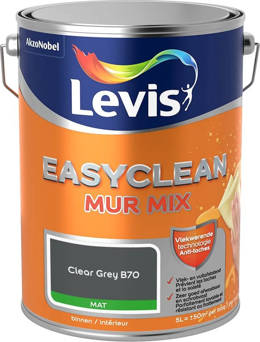 Levi's Easyclean Mur Mat Mix Clear Grey B70 Mengverf 5L