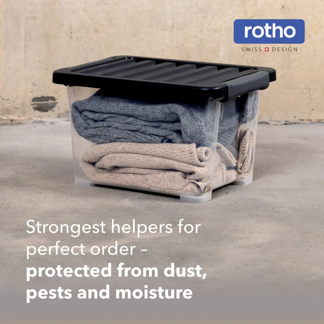 Rotho CORE Pro Opbergboxen - 4x15L Transparant/Zwart