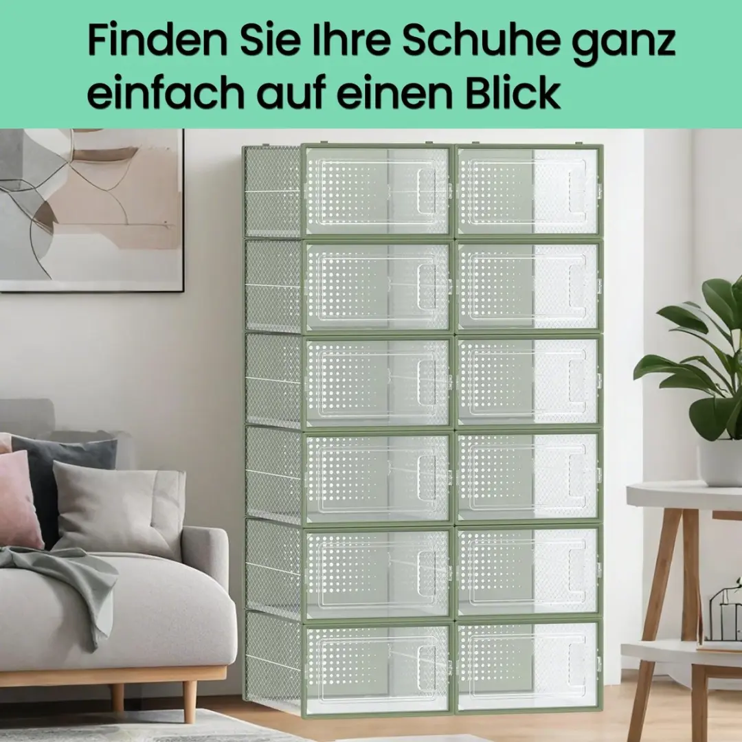 Songmics Schoenendozen Set 12 Stuks - Groene Transparante Kunststof - afbeelding 2 van 6