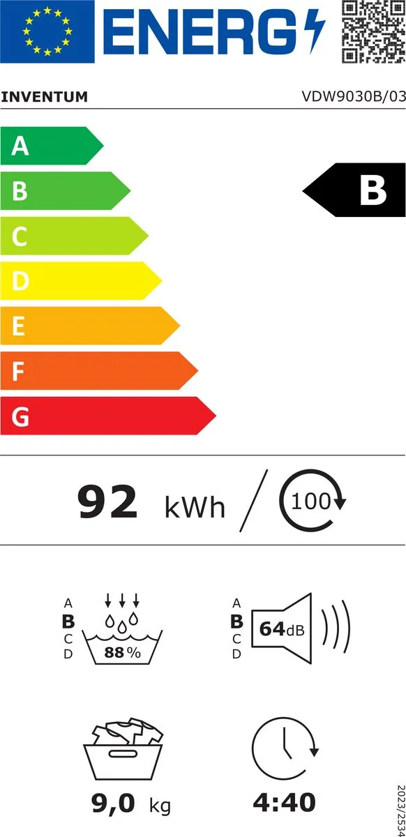 Inventum VDW9030B Warmtepompdroger 9kg - 14 Programma's - UV-licht - Zwart