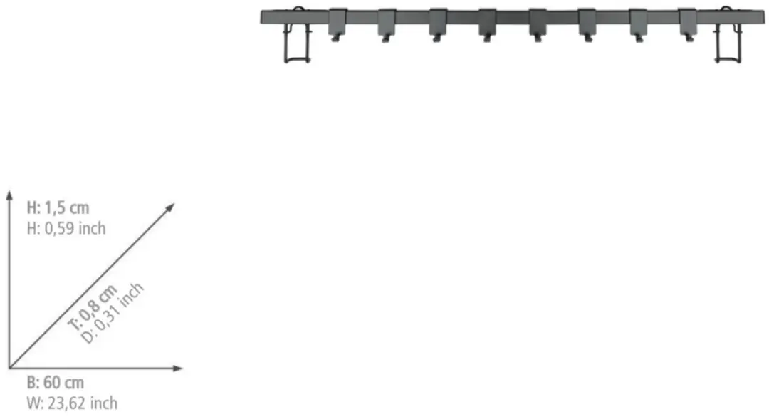 Wenko Gala Keukenrail 60cm - Zwart Staal - 8 Haken
