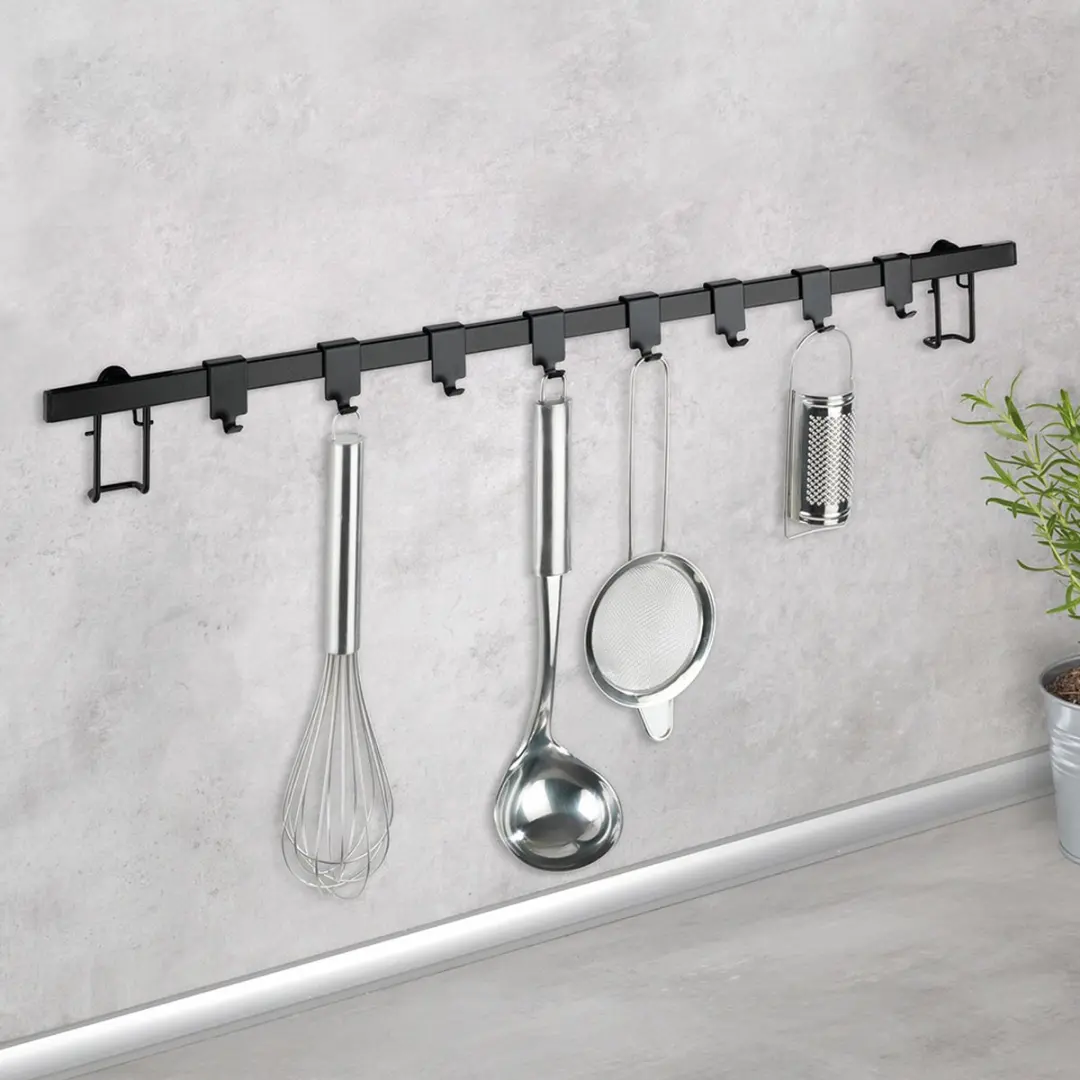 Wenko Gala Keukenrail 60cm - Zwart Staal - 8 Haken