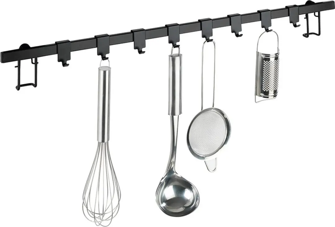 Wenko Gala Keukenrail 60cm - Zwart Staal - 8 Haken