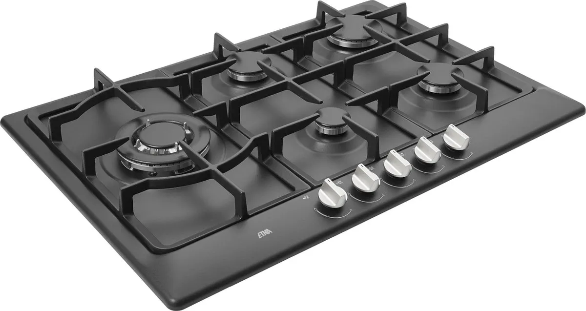 Etna KG775ZTA Gaskookplaat 75cm - 5 Zones - Mat Zwart