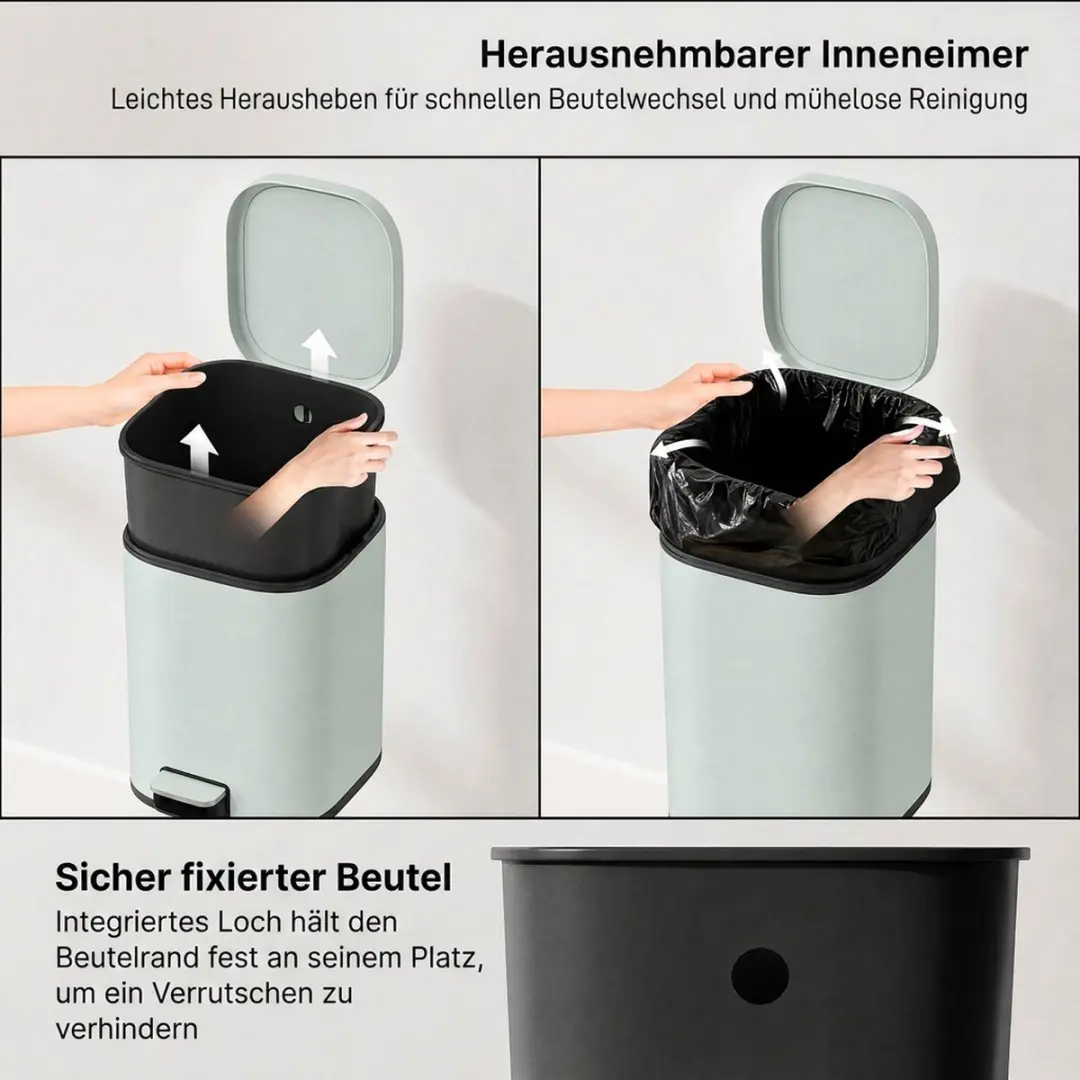 Homcom Metallieke Vuilnisbak 30L - 36x29x59,5cm - Groen - afbeelding 6 van 6