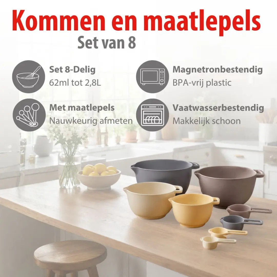 Alpina Beslagkom Set 8-delig - 2,8L - BPA-vrij - Magnetronbestendig - Beige - afbeelding 2 van 6