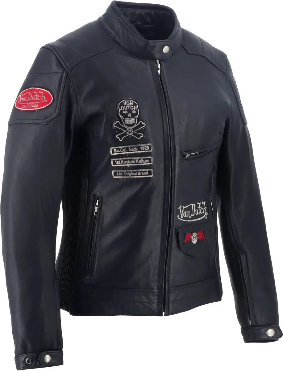 Von Dutch X Helstons Pretty Dames Lederen Motorfietsjas - Zwart XL - afbeelding 6 van 6
