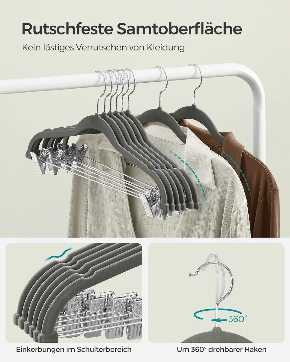 Songmics Kledinghangers Verstelbaar - 20 Stuks - Grijs