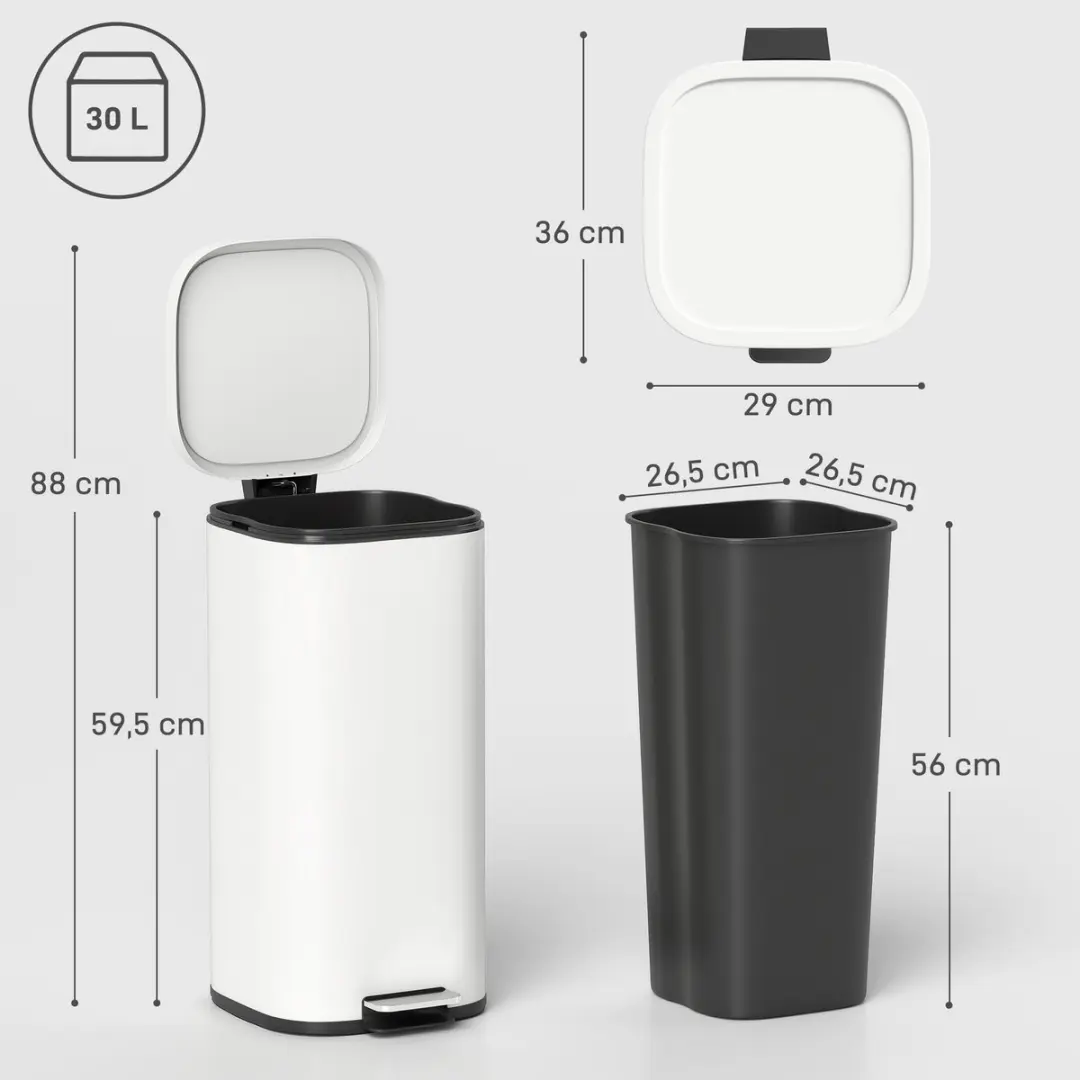 Homcom Vuilnisbak 30L - 36x29x59,5cm - Crèmewit - afbeelding 5 van 6