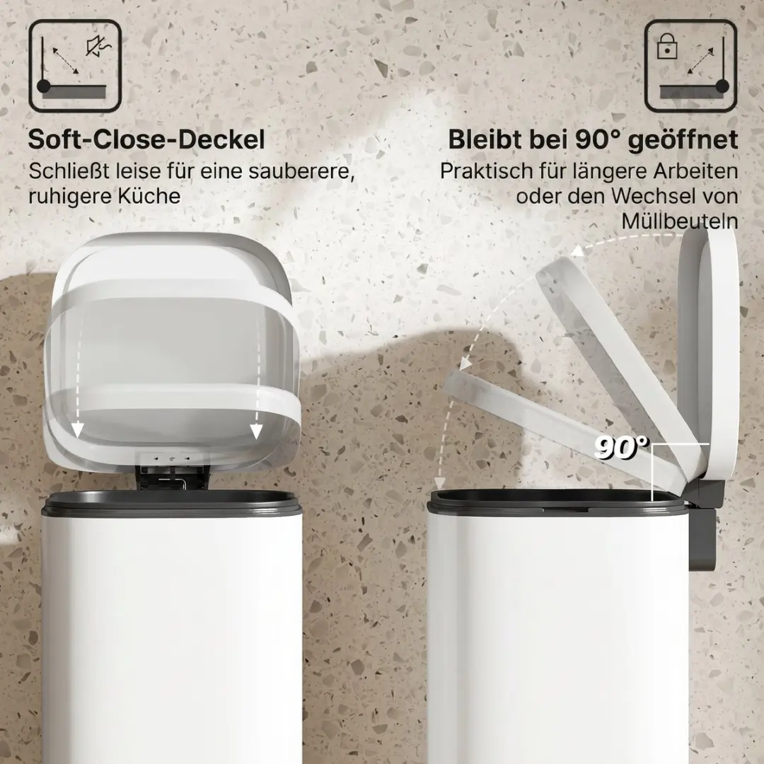 Homcom Vuilnisbak 30L - 36x29x59,5cm - Crèmewit - afbeelding 6 van 6