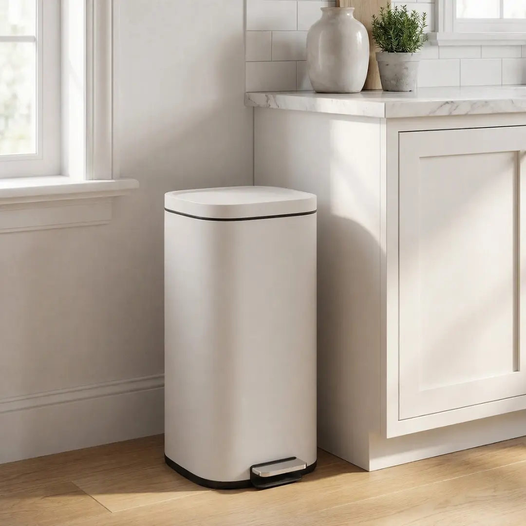 Homcom Vuilnisbak 30L - 36x29x59,5cm - Crèmewit - afbeelding 3 van 6