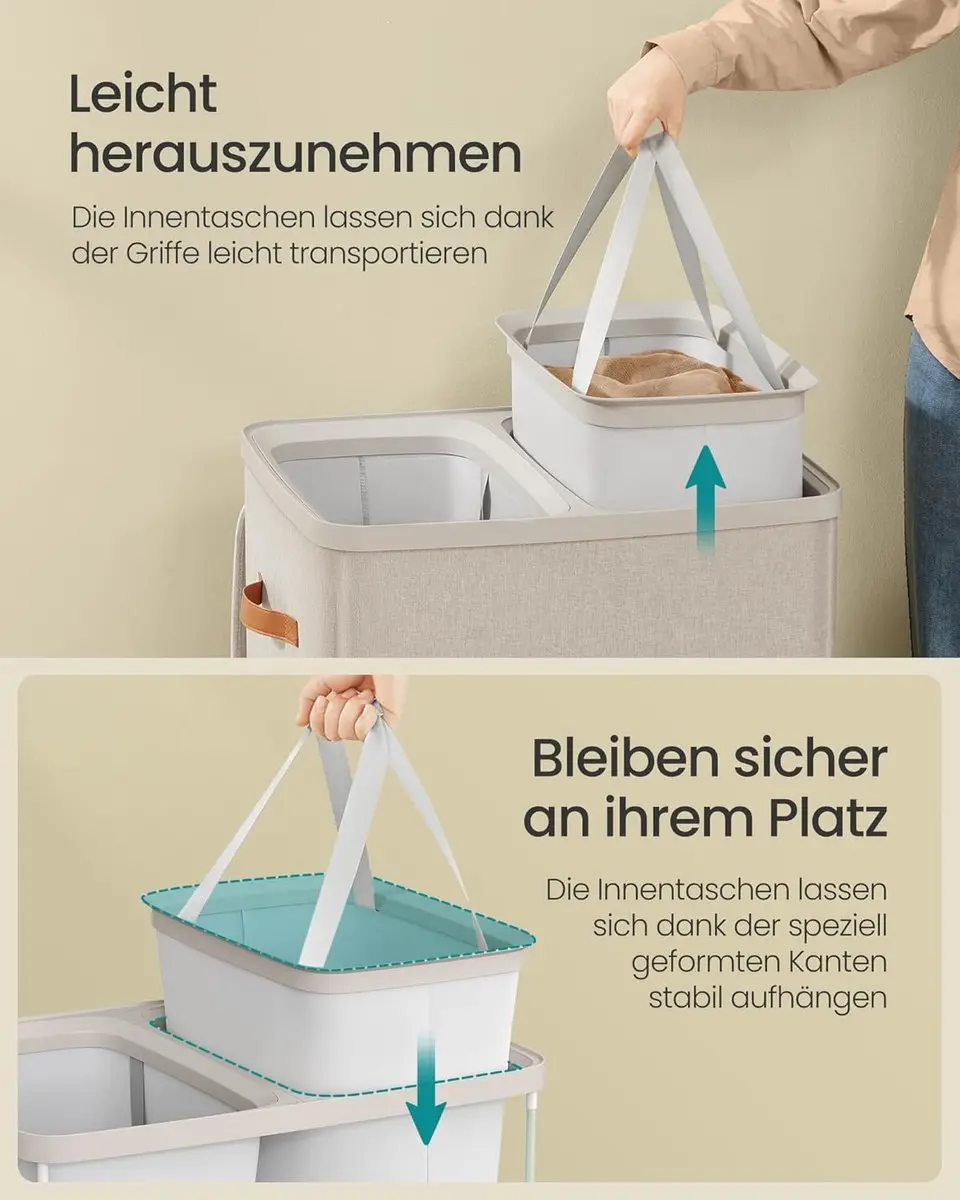 Songmics Wasmand 170L - 2 Compartimenten met Deksel - afbeelding 4 van 5