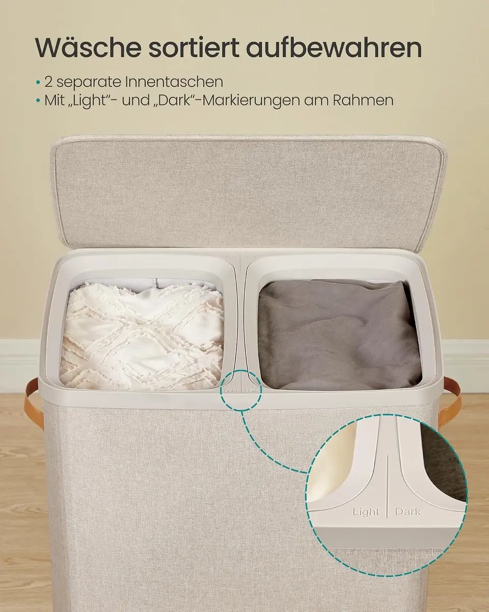 Songmics Wasmand 170L - 2 Compartimenten met Deksel - afbeelding 5 van 5