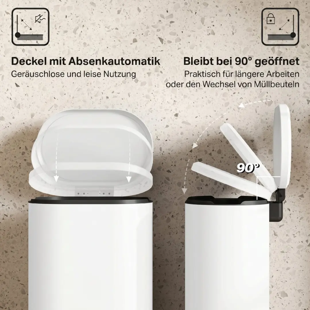 Homcom Prullenbak 36,5L - 31x61cm - Crèmewit - afbeelding 6 van 6