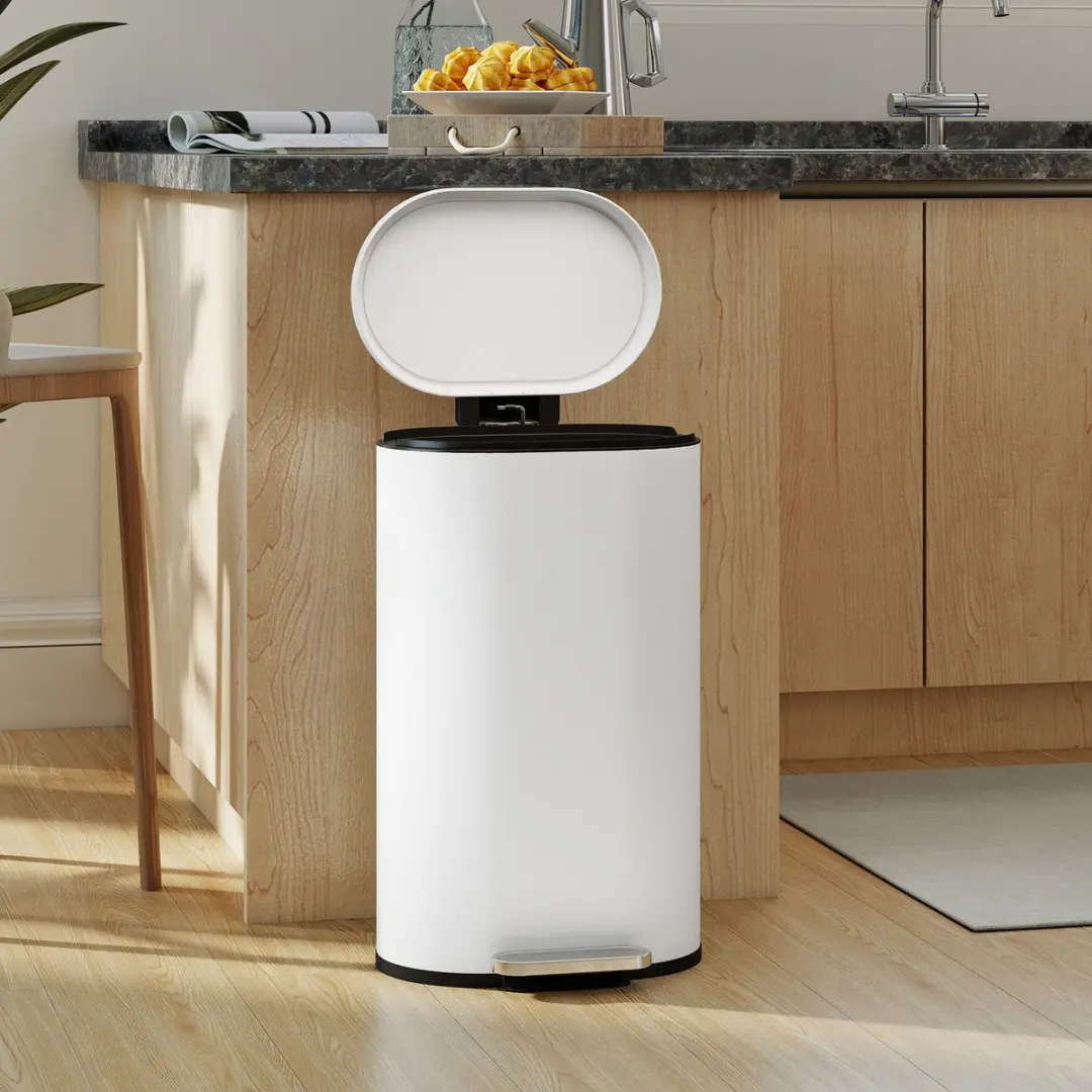 Homcom Prullenbak 36,5L - 31x61cm - Crèmewit - afbeelding 2 van 6